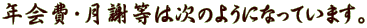 年会費・月謝等は次のようになっています。